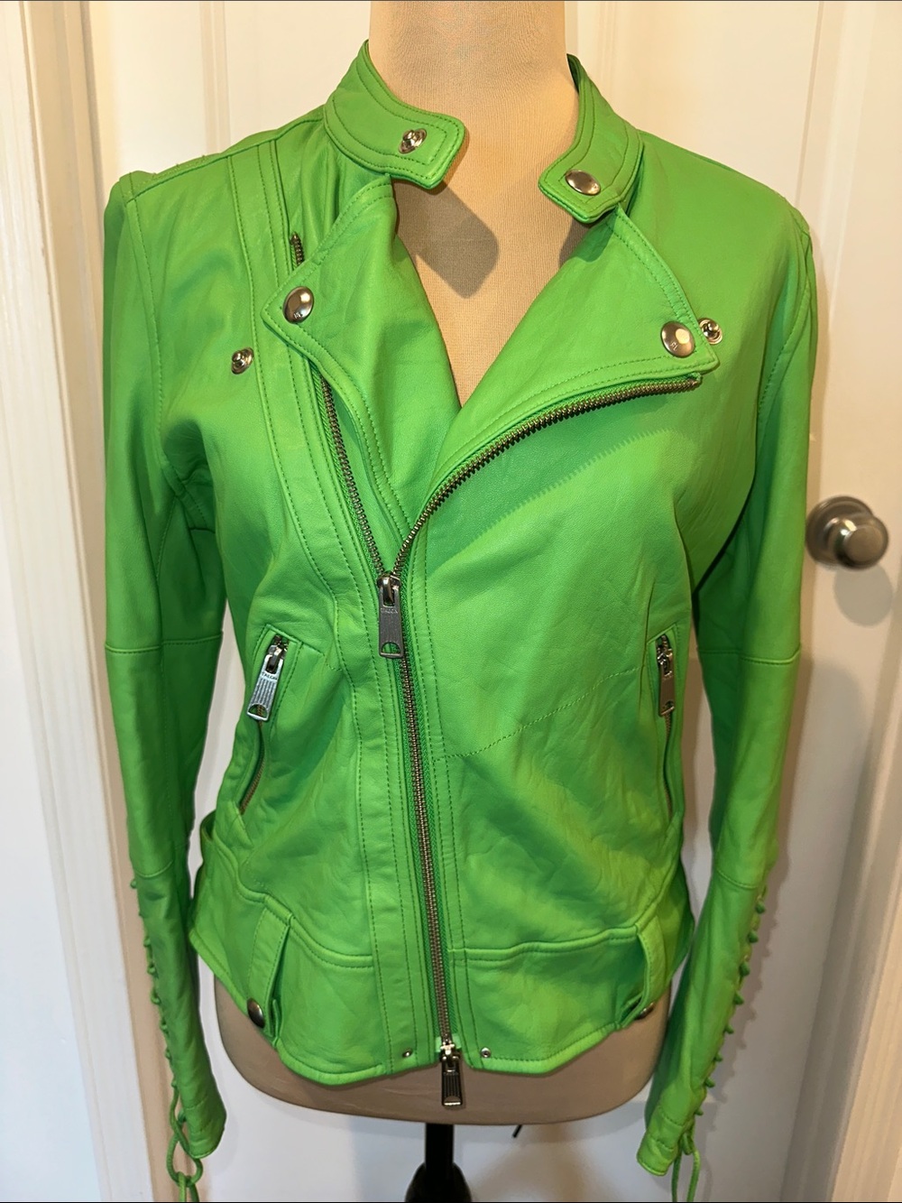 Polo by Ralph Lauren Bright Green Leather Moto Jacket